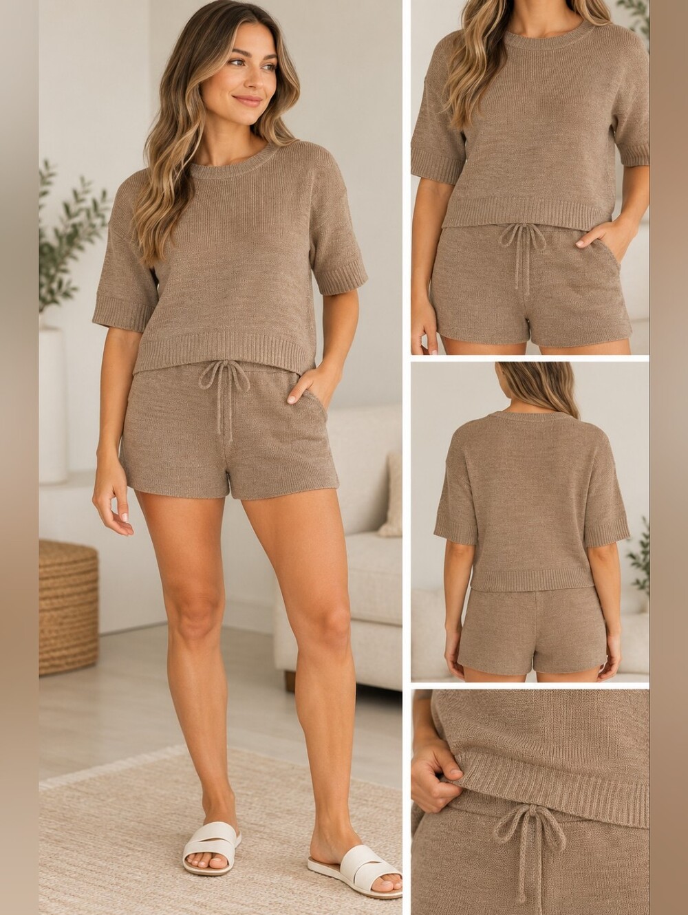 IMILY BELA Coffee Brown Knit Top Shorts 2 Piece Set Size Small NWT *Small Flaw*